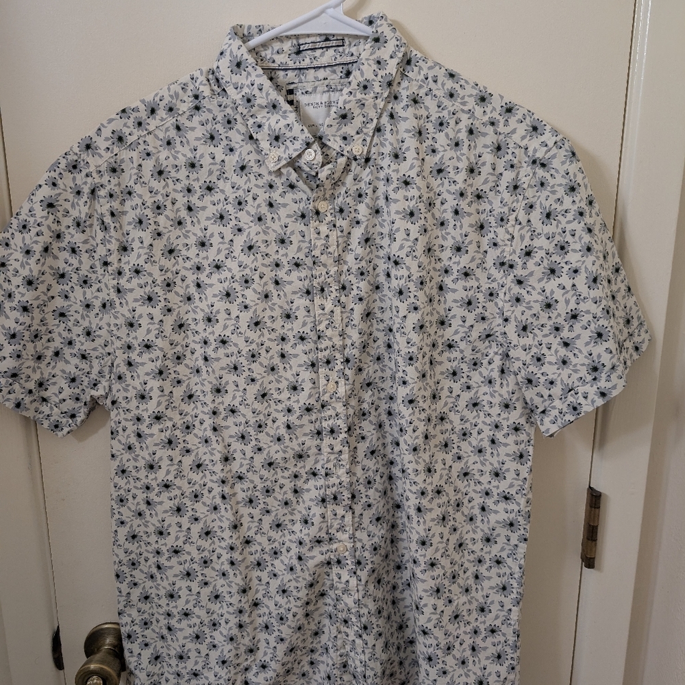 Denim & Flower White and Blue Casual Button Down Shirt